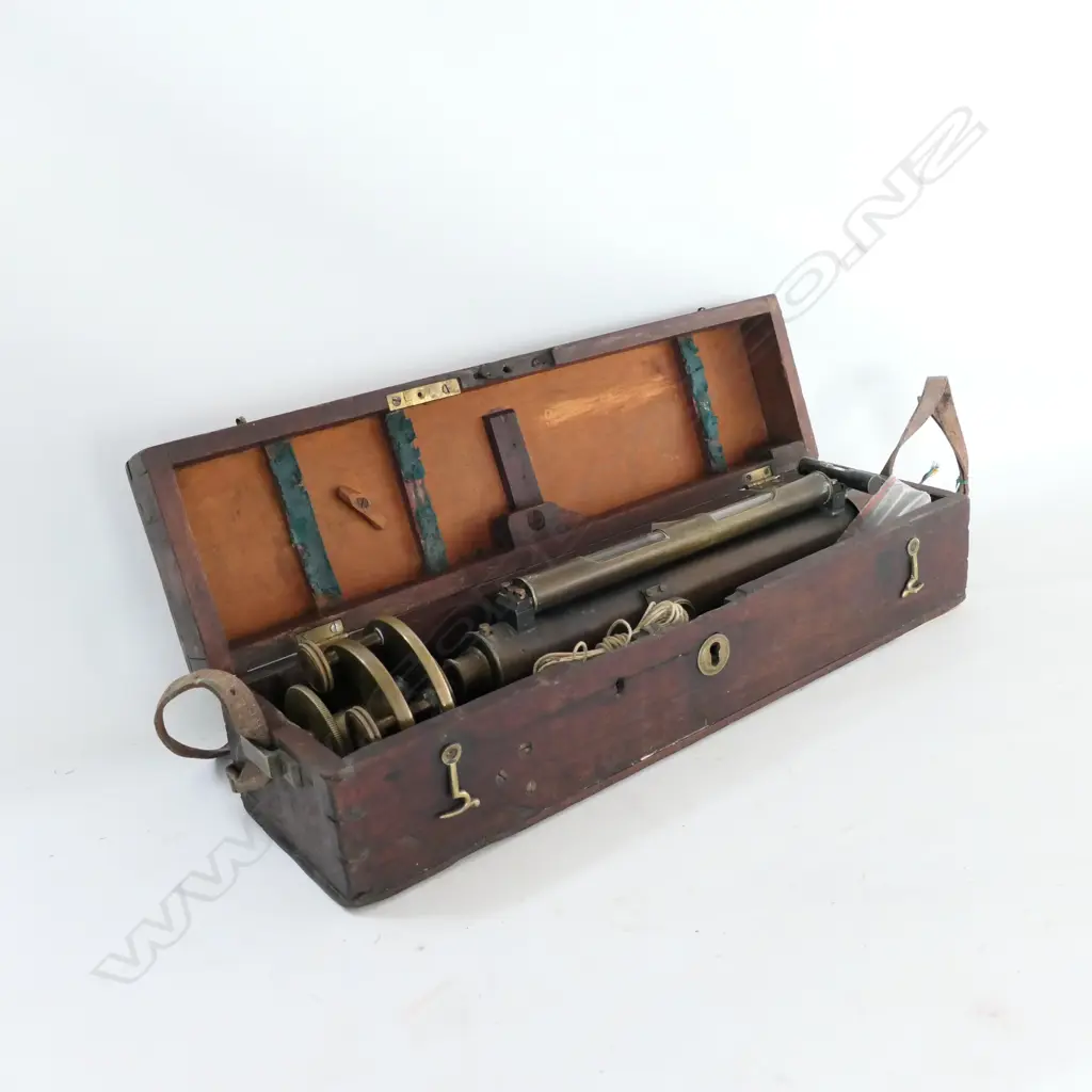 14" TROUGHTON & SIMMS BRASS SURVEYOR'S TRANSIT IN MAHOGANY CASE w TRIPOD IN CANVAS BAG Image 1++